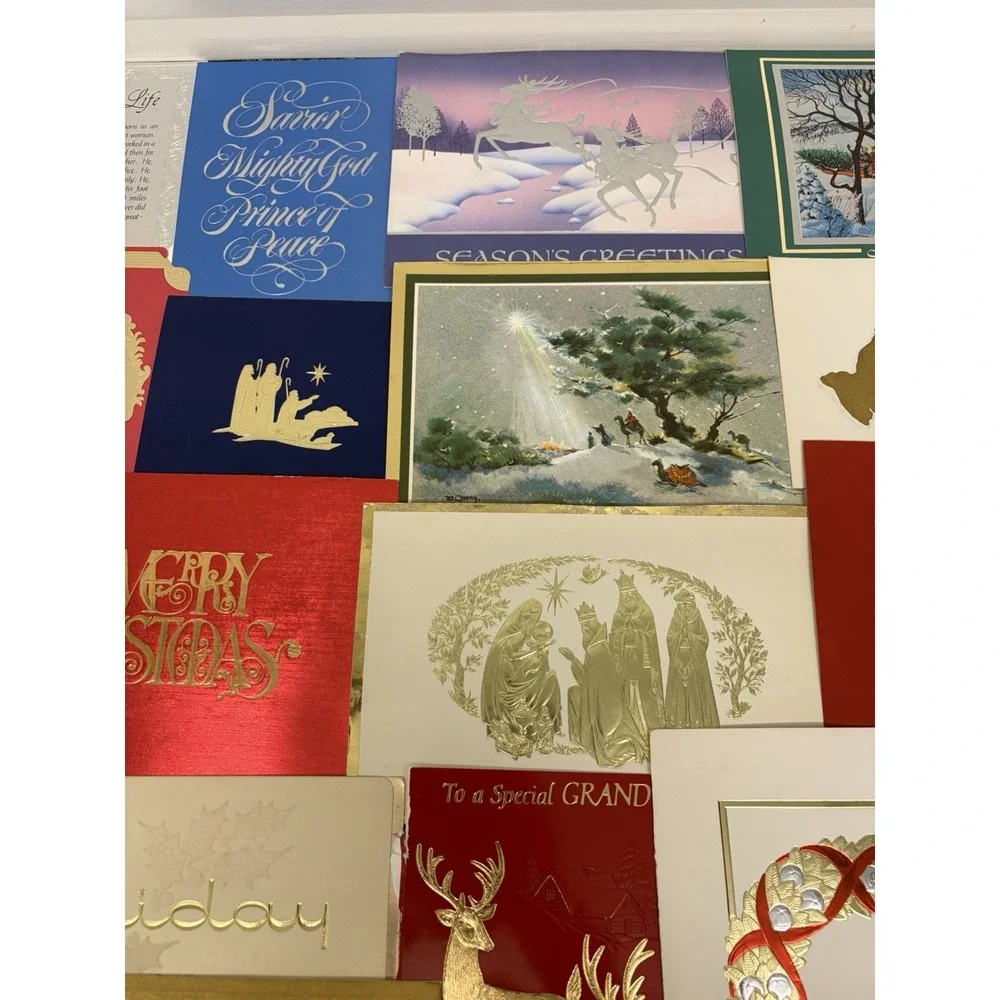 Vintage Metallic Christmas Cards Fronts ONLY for Scrapbooking Crafts Lot of 50+